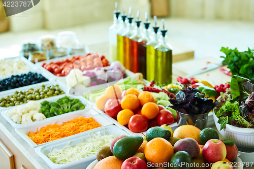 Image of salad bar with vegetables in the restaurant, healthy food