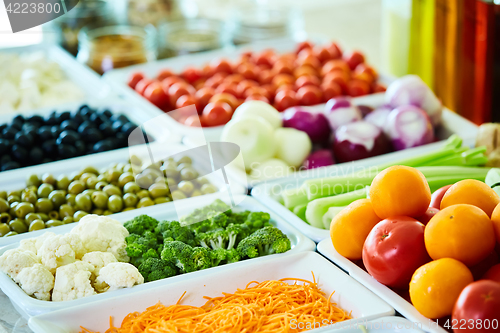 Image of salad bar with vegetables in the restaurant, healthy food