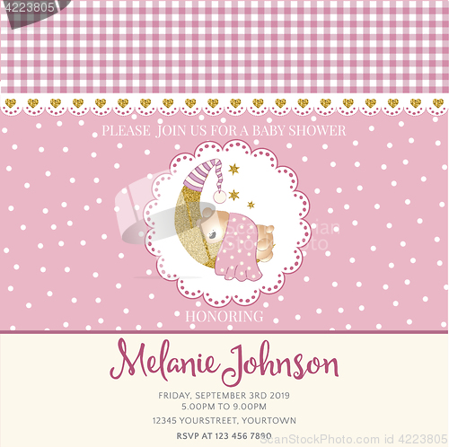 Image of Lovely baby shower card template with golden glittering details