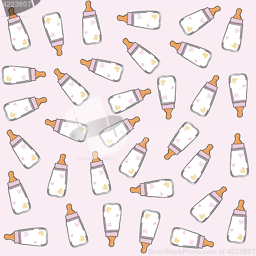 Image of pink seamless pattern with milk bottles