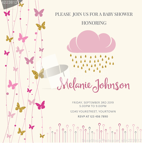 Image of Lovely baby shower card template with golden glittering details