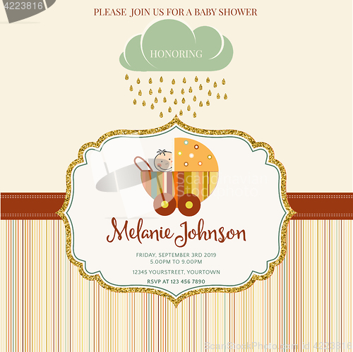 Image of Lovely baby shower card template with golden glittering details