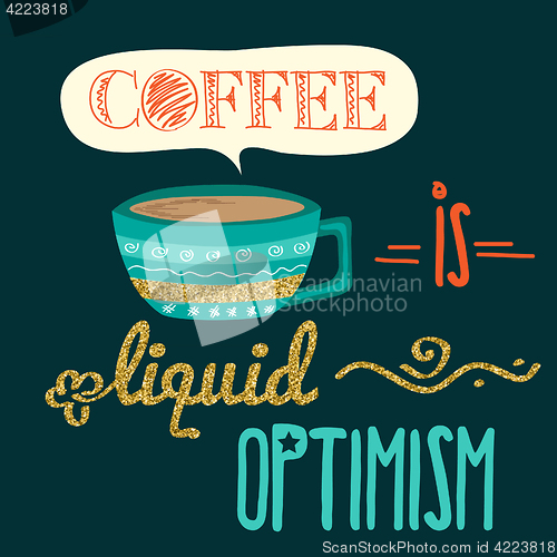 Image of Retro background with coffee quote and golden glittering details