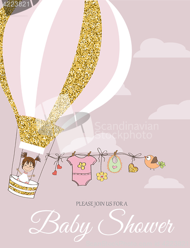 Image of Beautiful  baby shower card template with golden glittering deta