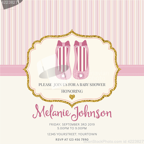 Image of Lovely baby shower card template with golden glittering details