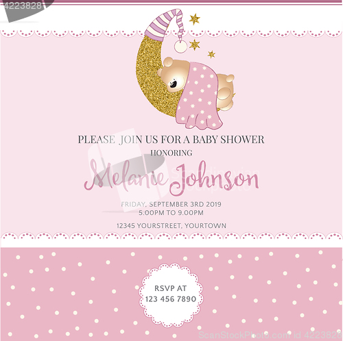 Image of Lovely baby shower card template with golden glittering details