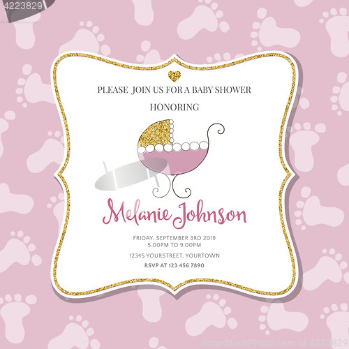Image of Lovely baby shower card template with golden glittering details