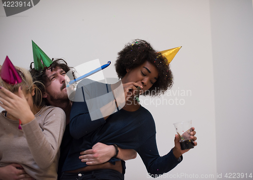 Image of confetti party multiethnic group of people