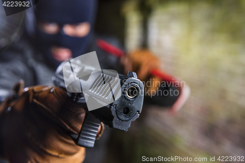 Image of criminal poiting a gun