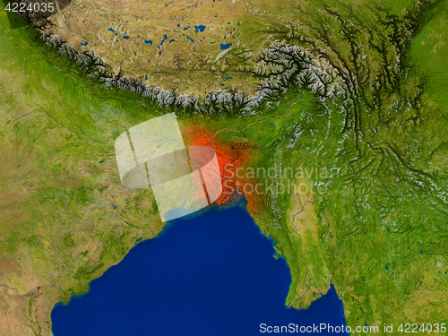 Image of Bangladesh from space in red