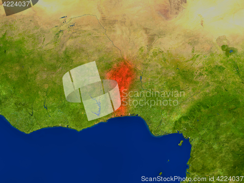 Image of Benin from space in red