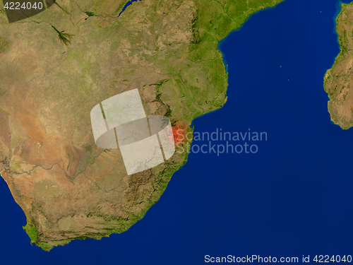 Image of Swaziland from space in red