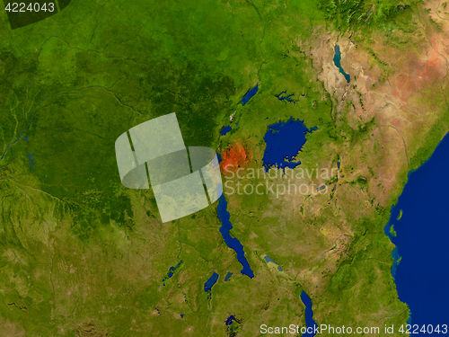 Image of Rwanda from space in red