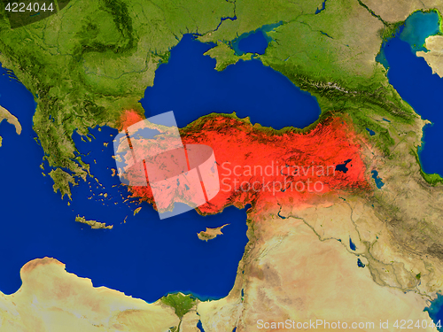 Image of Turkey from space in red