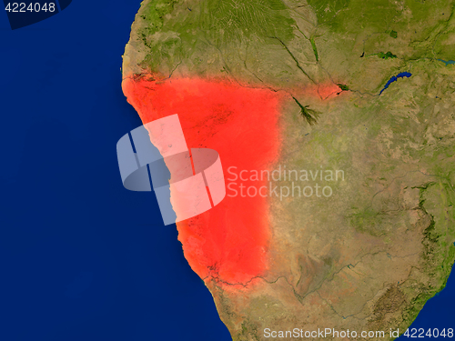 Image of Namibia from space in red