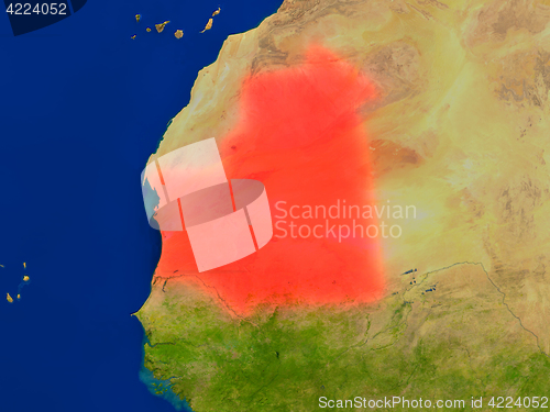 Image of Mauritania from space in red