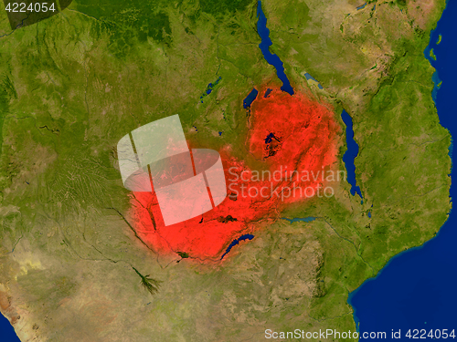 Image of Zambia from space in red