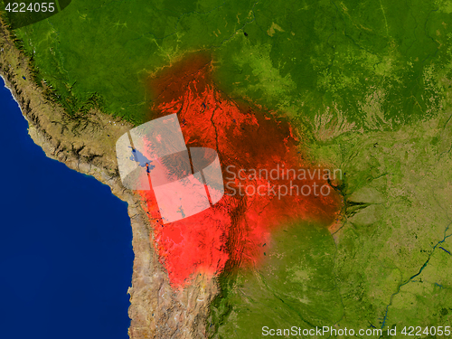 Image of Bolivia from space in red