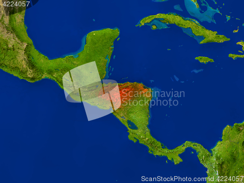 Image of Honduras from space in red