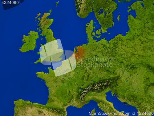 Image of Netherlands from space in red