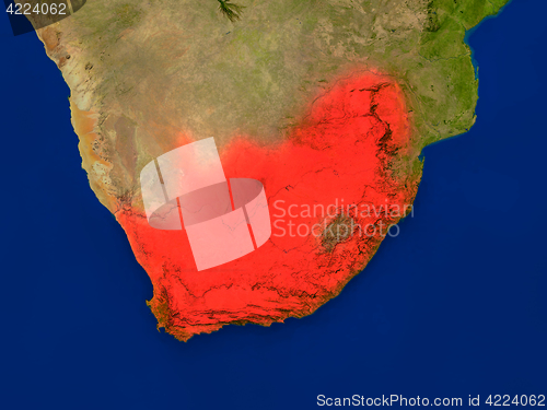 Image of South Africa from space in red