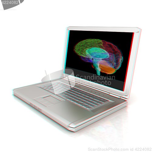 Image of creative three-dimensional model of  human brain scan on a digit