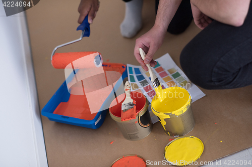 Image of painters prepare color for painting