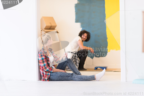 Image of young couple doing home renovations