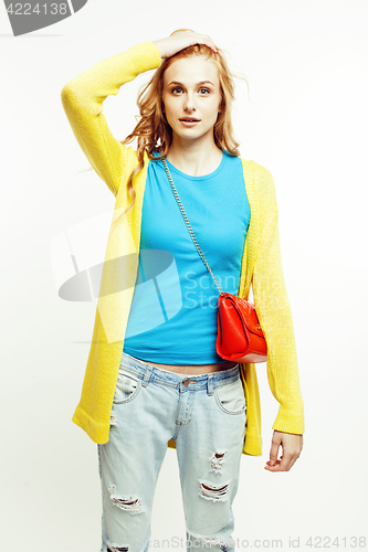 Image of young pretty red hair woman happy smiling isolated on white background, lifestyle people concept 