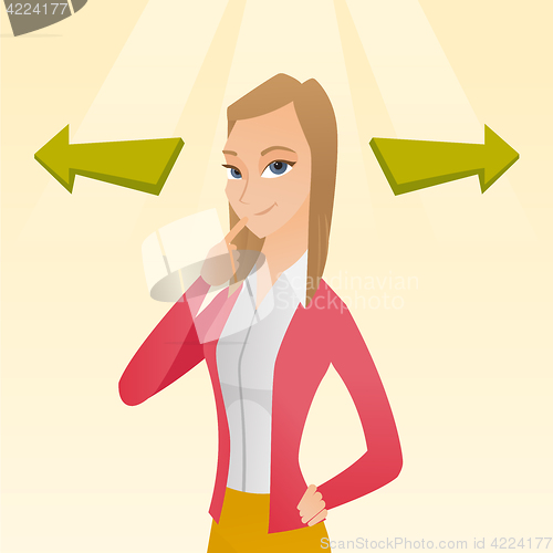 Image of Woman choosing career way or business solution.