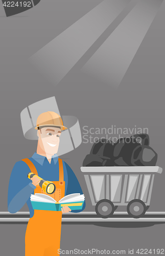 Image of Miner checking documents vector illustration.