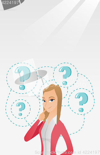 Image of Young business woman thinking vector illustration.