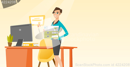 Image of Office worker holding pile of folders.