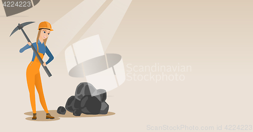 Image of Miner working with pickaxe vector illustration.