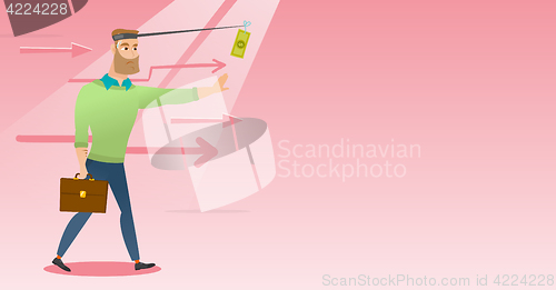 Image of Businessman trying to catch money on fishing rod.