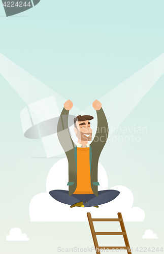 Image of Happy businessman sitting on the cloud.