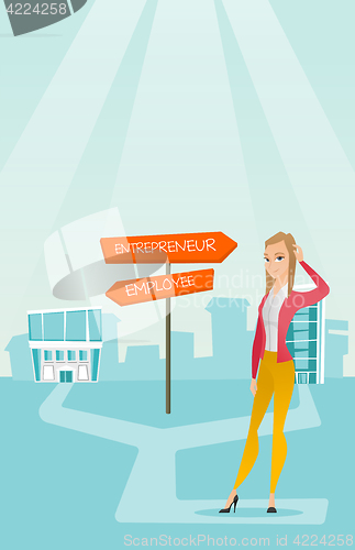 Image of Confused woman choosing career pathway.