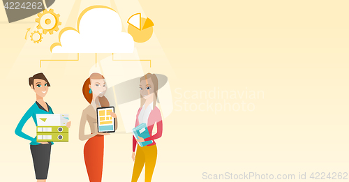 Image of Business women and cloud computing technologies.