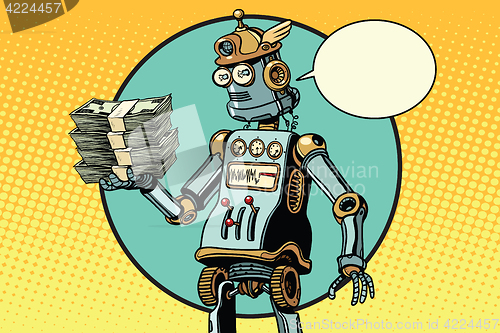 Image of Retro robot with a bundle of money