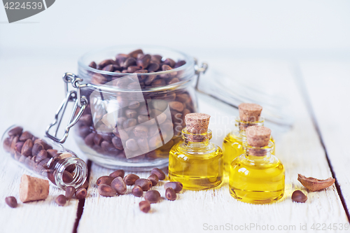 Image of The cedar oil in a glass bottle