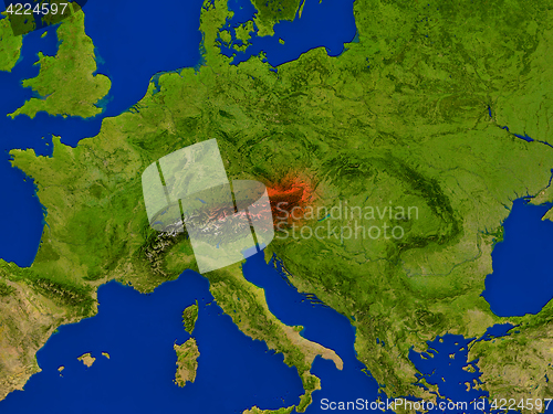 Image of Austria from space in red