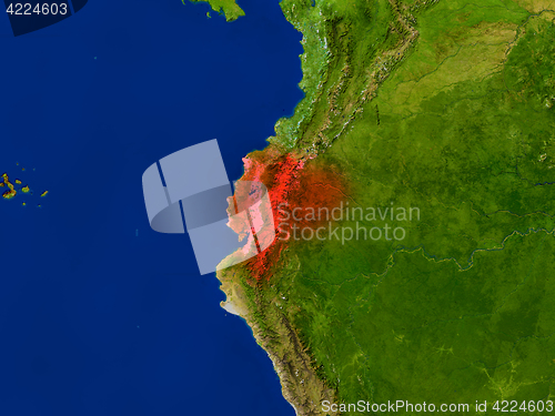Image of Ecuador from space in red