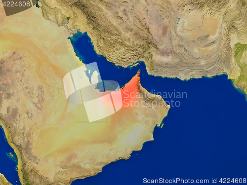 Image of United Arab Emirates from space in red