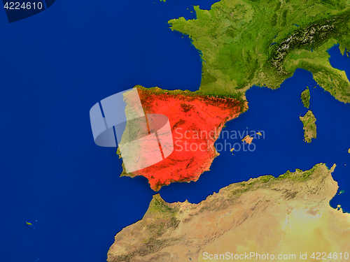 Image of Spain from space in red