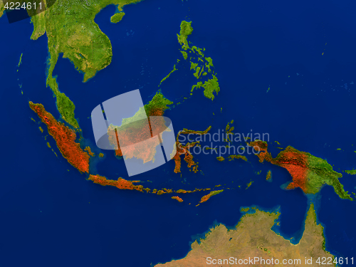 Image of Indonesia from space in red