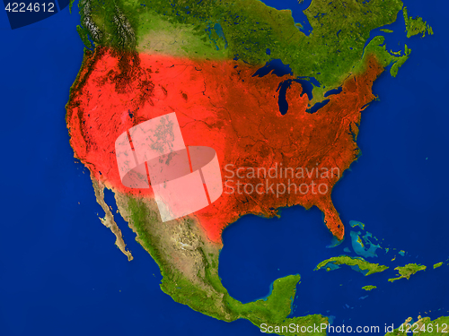Image of USA from space in red