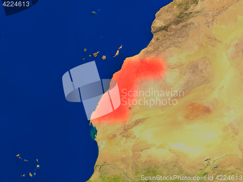 Image of Western Sahara from space in red