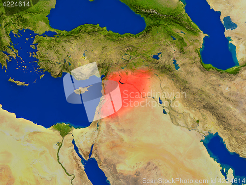 Image of Syria from space in red