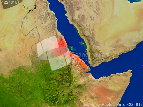 Image of Eritrea from space in red