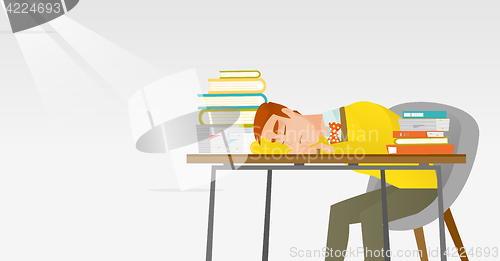 Image of Student sleeping at the desk with book.